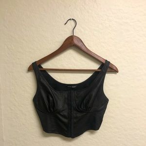 Black Corset Crop Top, Leather Look